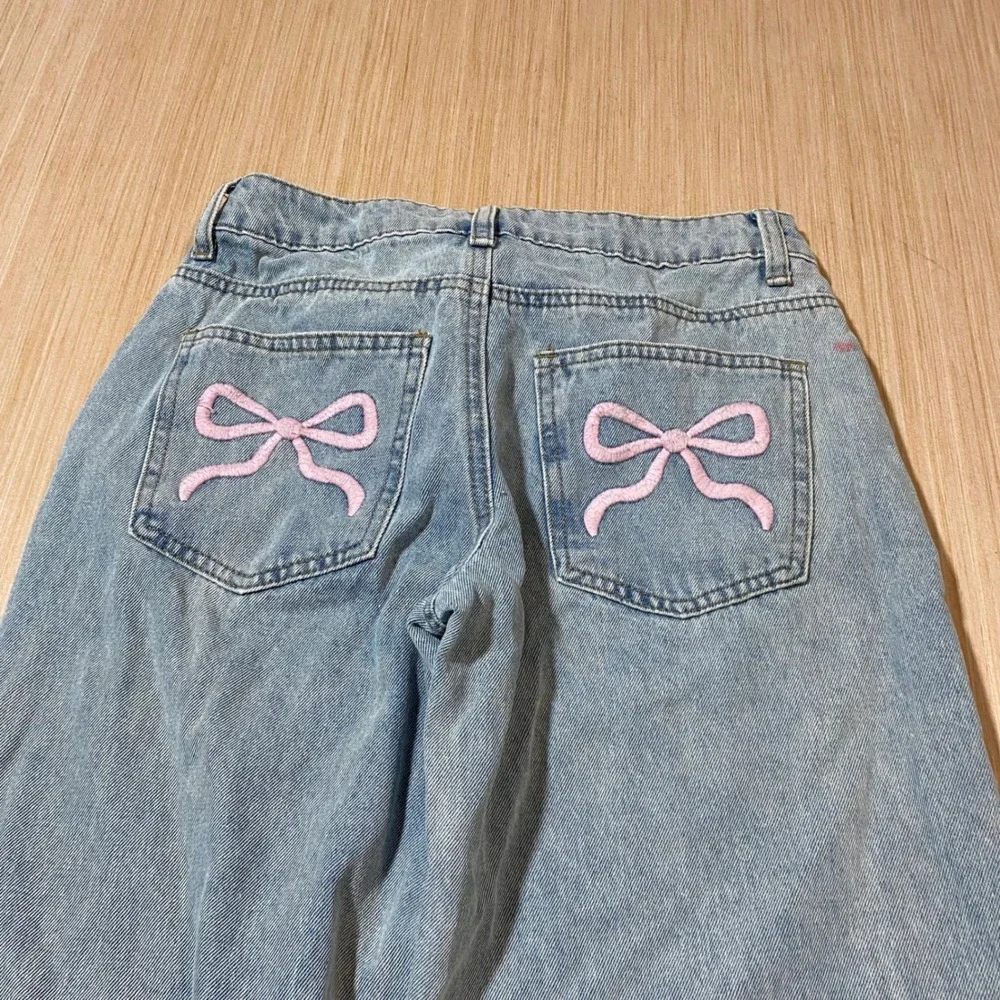 Enlisted Light Wash Wide Leg Jeans Pink Bow Embroidery High Waist Denim 28x31 - Picture 5 of 5